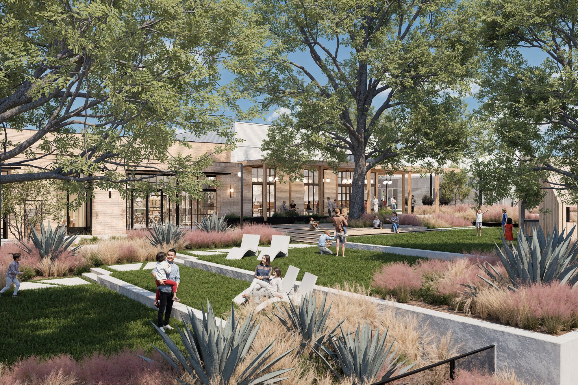 Rendering of the courtyard lawn at Founder's Hill