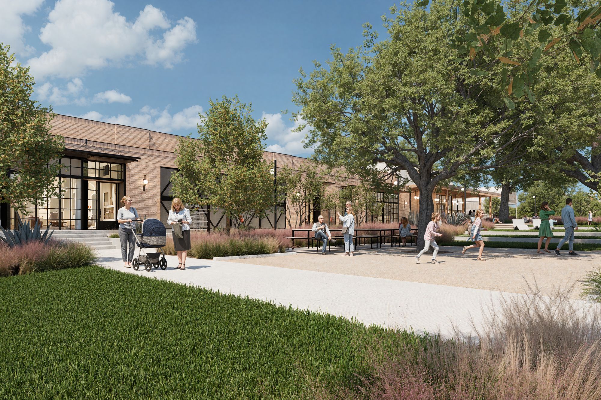 Rendering of the plaza and walkways at Founder's Hill