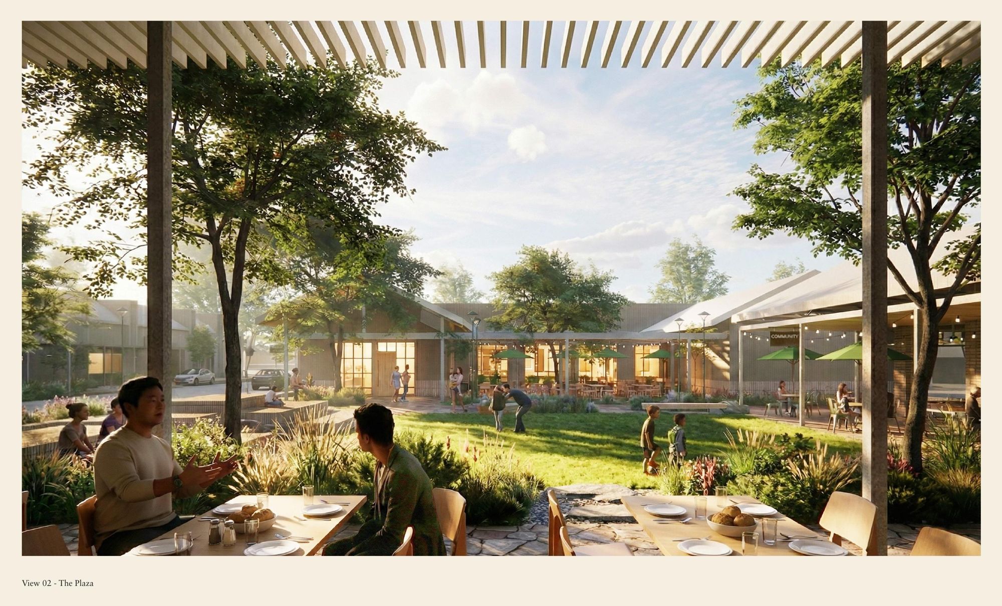 Rendering of the central plaza and lawn at The Prairie at ParkWest
